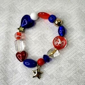 Glass Bead stretch bracelet Patriot red white blue